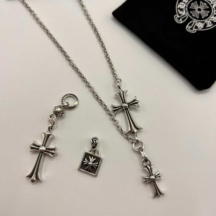 Gothic Jesus Two Cross Necklace - Image 2